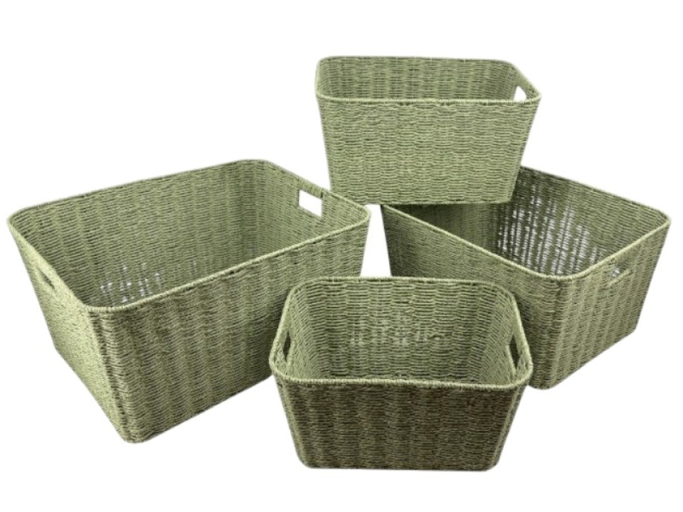 Exquisite Twisted Paper Cord Storage Baskets with Integrated Handles- Set of 4